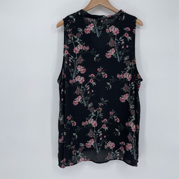 Torrid Floral Blouse Tie Neck Black Pink Women Plus 2X Whimsigoth Croquette Chic - Picture 3 of 10